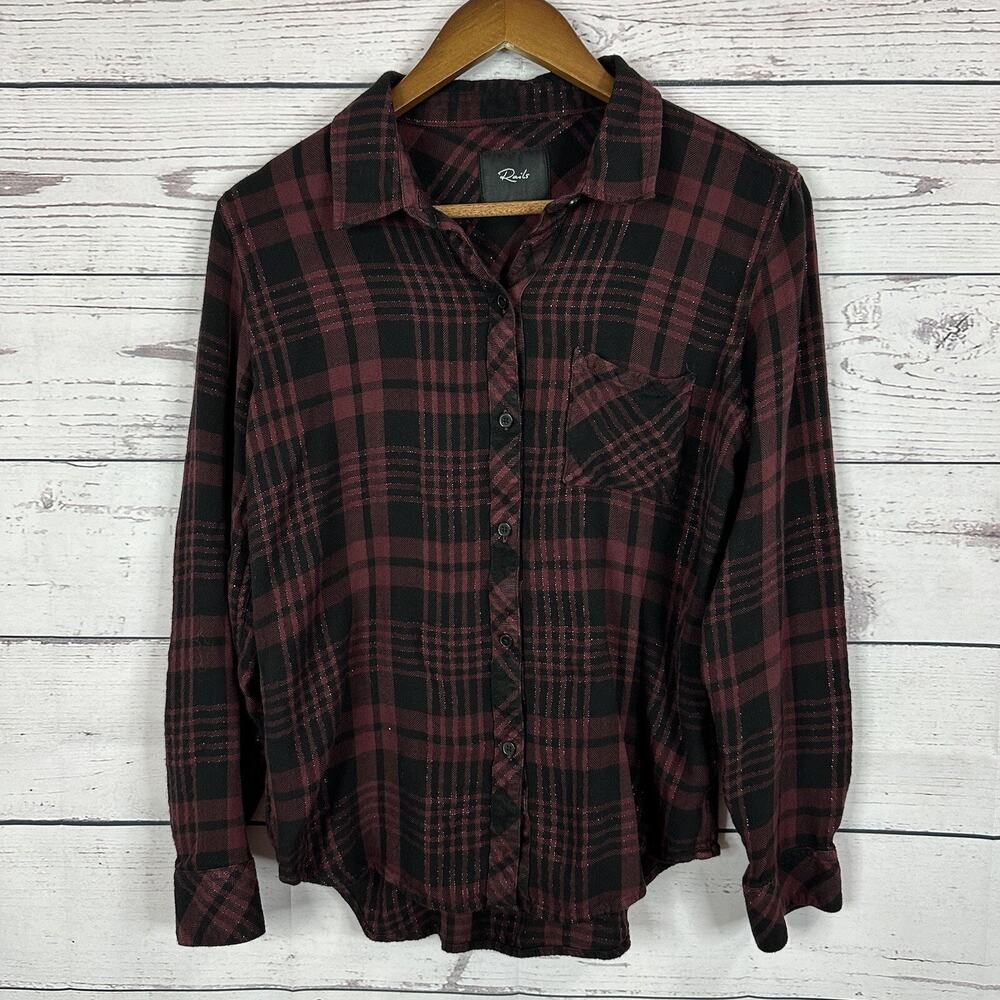 Rails Flannel Shirt Top Womens Medium Multicolor Black Plaid Soft Casual Button